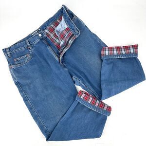*Vintage Y2K Gap Loose Fit Plaid Flannel Lined Jeans Chore Worn Size 22‎ SHORT